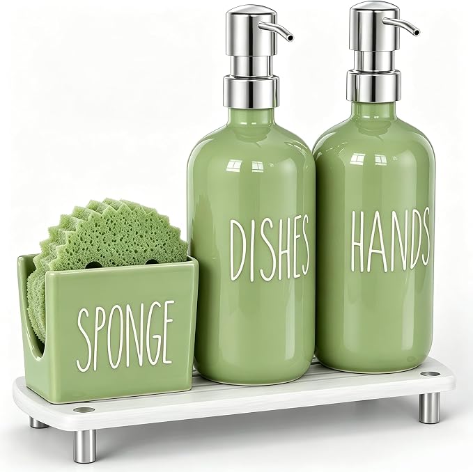 Cisily Olive Green Kitchen Soap Dispenser Set - Image 8