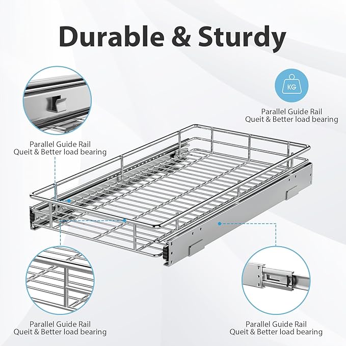 ZOINLIY Pull Out Cabinet Organizer, Versatile Slide Out Kitchen Organizers and Storage,Heavy Duty Drawer Cupboard Storage Basket, Smooth Sliding, Chrome Finish (24.8 * 21inch)