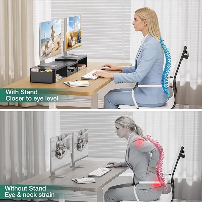 Desk Organizer and Accessories, Dual Computer Monitor Stand Riser - Image 7
