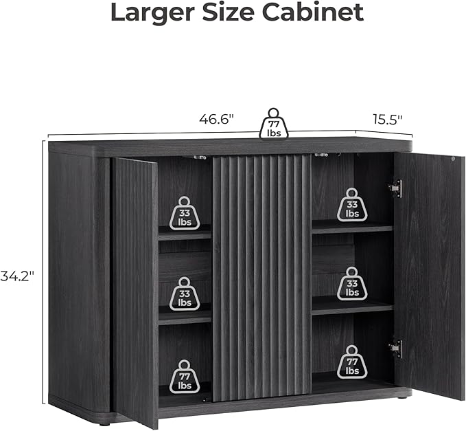 SICOTAS Buffet Cabinet with Storage Accent Sideboard with 3 Doors Modern 46.6" Wide Credenza Fluted Buffet Table Media Console Cabinet Entryway Cabinets for Living Room Kitchen Dining Room Hallway