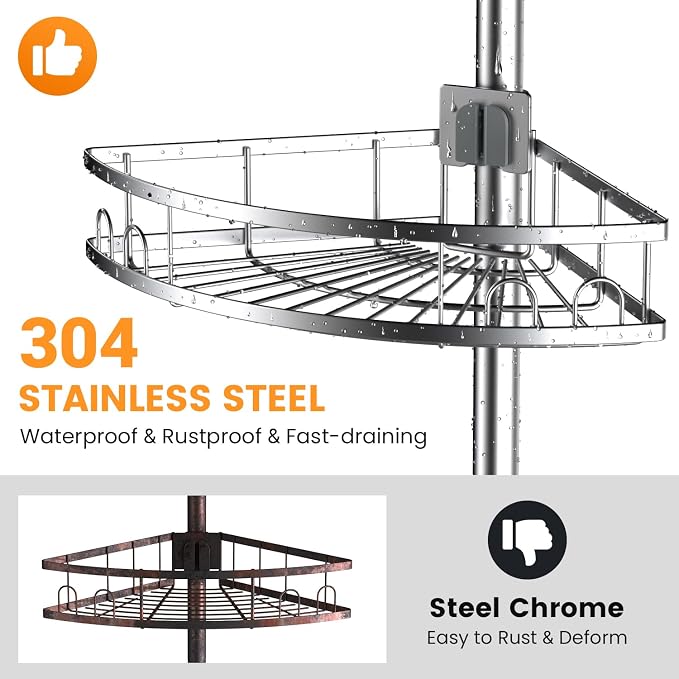 Adjustable Tension Pole Shower Caddy: Rustproof Corner Bathroom Organizer - Image 3