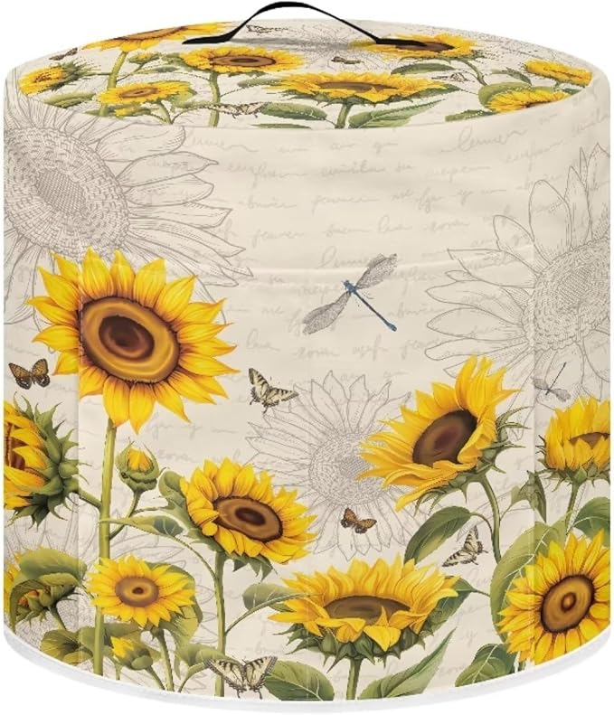Xoenoiee Butterfly Dragonfly Sunflower Print Kitchen Appliance Dust Cover with Pockets, Electric Pressure Cooker & Air Fryer Cover for 8 Qt Pot