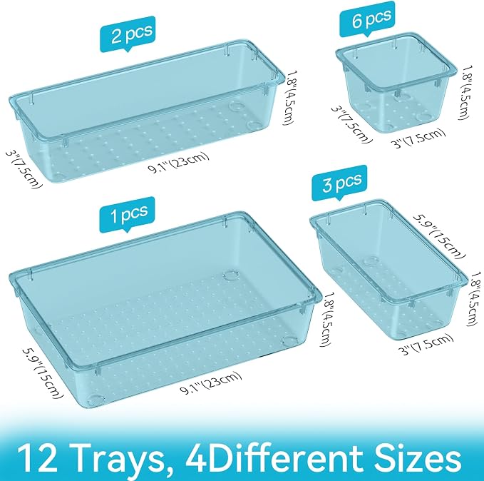 ElegantArray 12 PCS Drawer Organizer Set, Makeup Organizers, Sea Blue | 4 Sizes - Image 2