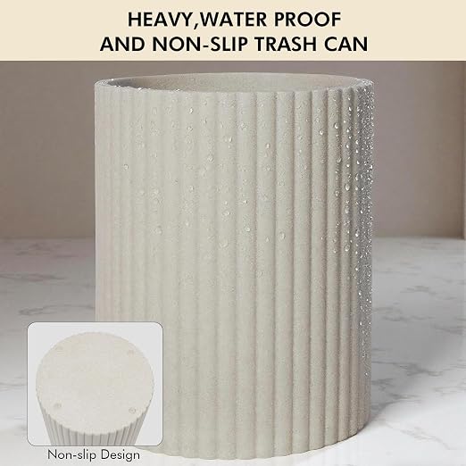Beige Luxury Stone Bathroom Trash Can, Modern Bathroom Office Trash Can - Image 5