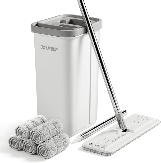 JOYMOOP Flat Mop System, Microfiber Mop and Bucket Set, Hands-Free Floor by JOYMOOP