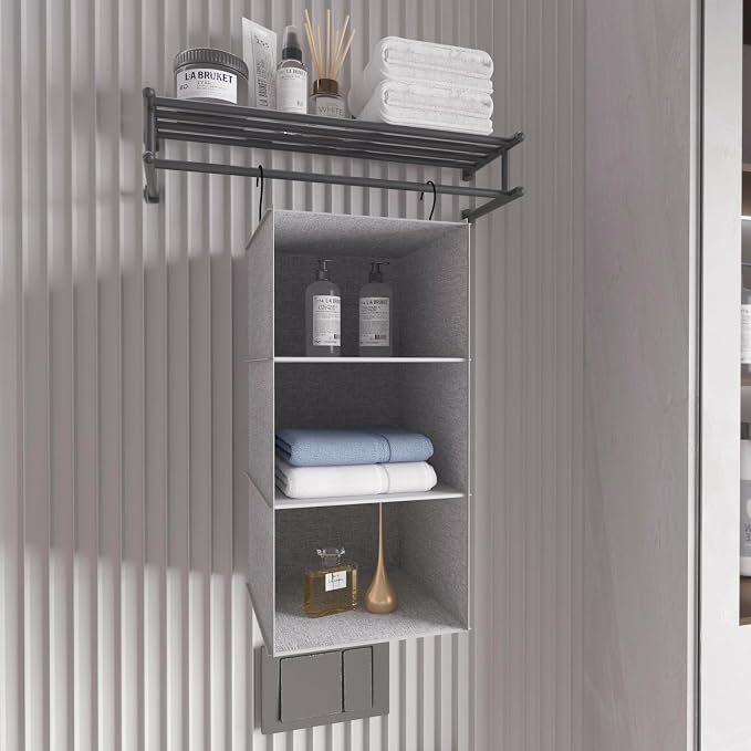 Hanging Closet Organizer 3-Shelf, Oxford Linen Wardrobe Storage, shoes & - Image 8