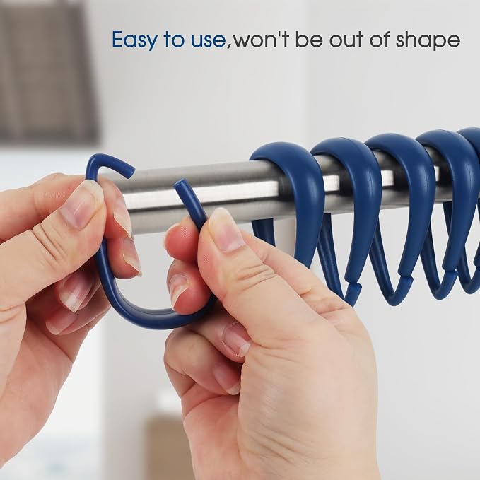 Top-spring Navy Blue Shower Curtain Hooks 12Pcs Drop Shaped - Image 2