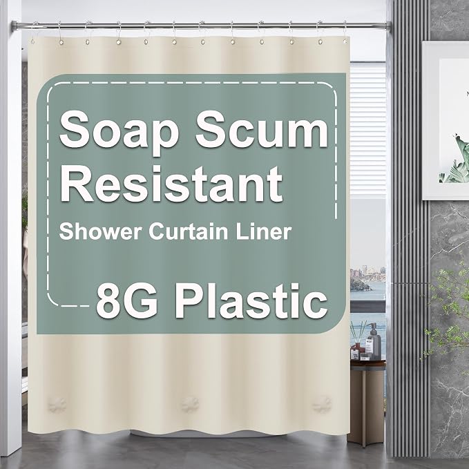 AmazerBath Plastic Shower Curtain Liner, 72 x 78 Inches PEVA Beige Shower by AmazerBath
