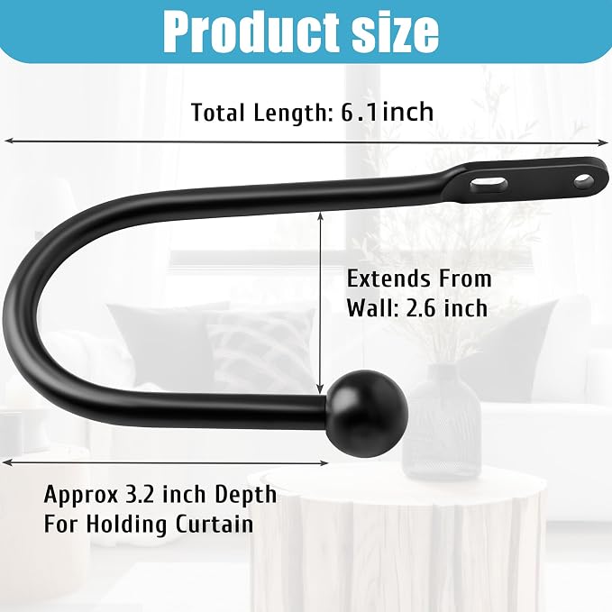 VRSS 6" L x 3" W Wall Mount Curtain Tiebacks Drapery Holdbacks Black, Curtain - Image 3