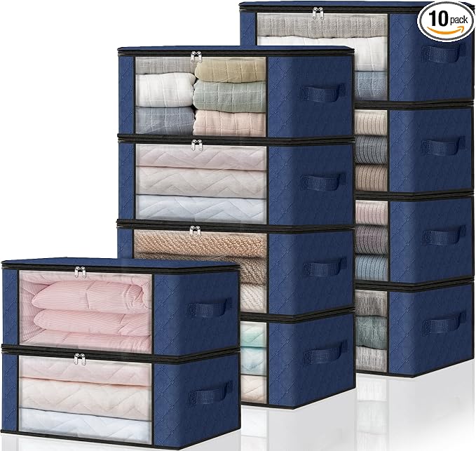 HomeHacks 10-Pack Clothes Organizer Storage Bags, 35L Storage Bins, Reinforced by HomeHacks