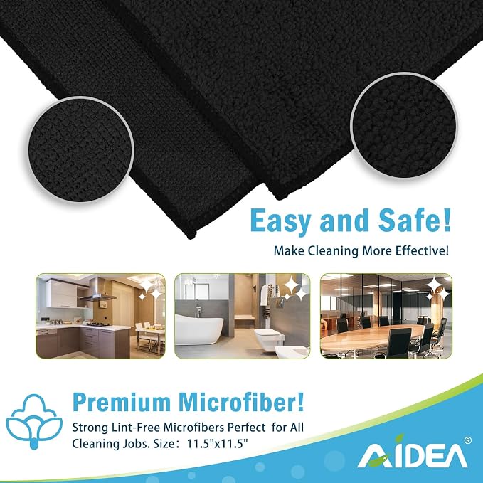 AIDEA Microfiber Cleaning Cloth Black 24PK, Microfiber Towels 11.5×11.5" - Image 7
