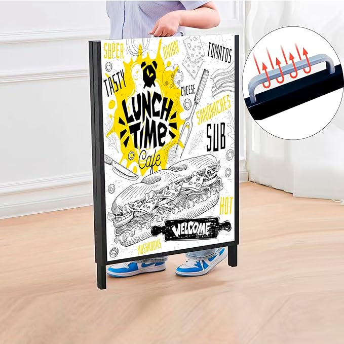 USCNC 24 x 36 Inch A Frame Sign Double-Sided Folding Sandwich Board Heavy Duty Slide-in Sidewalk Signboard for Outdoor Street Advertising Poster(Frame only，No white board)
