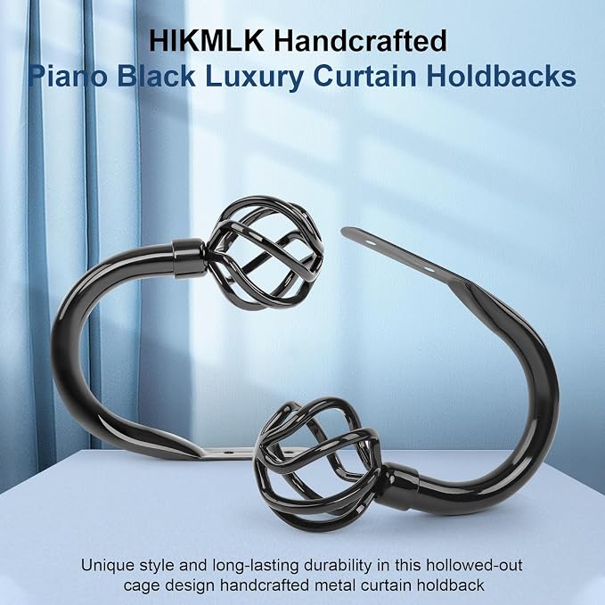 HIKMLK 2pcs Piano Black Metal Curtain Tiebacks - Image 2