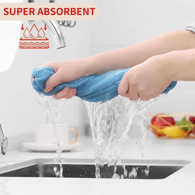 Homaxy 100% Cotton Waffle Weave Kitchen Dish Cloths 8-Pack, Sky Blue | 12 x 12 - Image 3