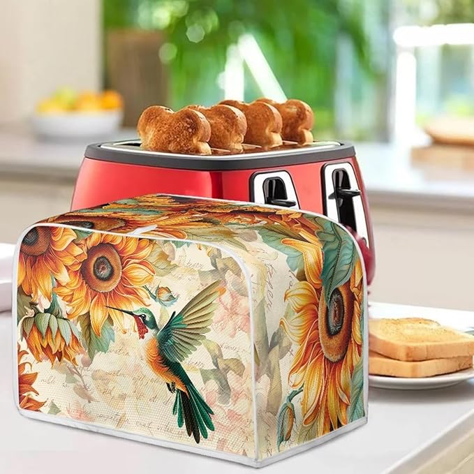 Hummingbird Sunflower Print 2 Slice Toaster Cover for Home Dust Fingerprint Protection for Kitchen Small Appliance
