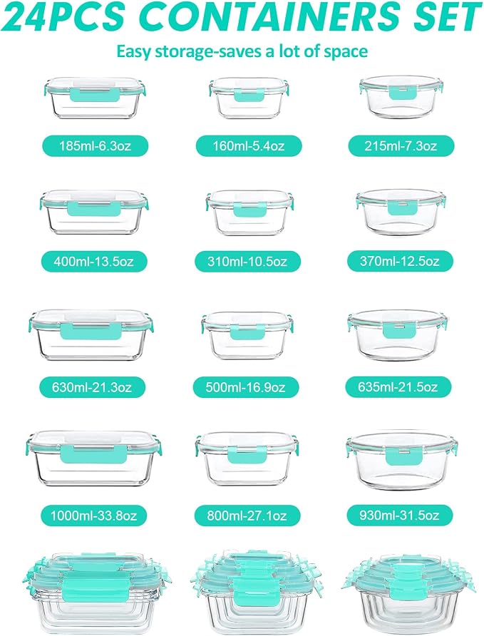 VERONES 12 Packs Glass Food Storage Containers Set - Image 2