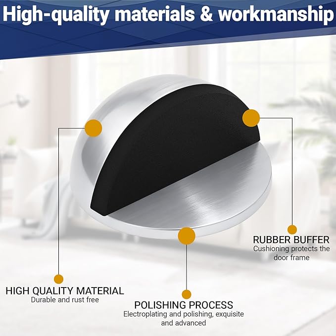 Self Adhesive Door Stoppers, Stainless Steel No Drill Rubber Floor Door Stop - Image 6