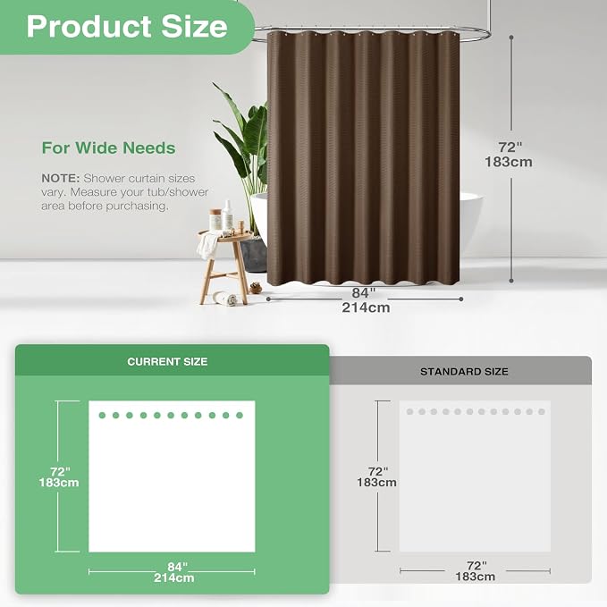 Dynamene Extra Wide Waffle Shower Curtain 256 GSM Fabric 84x72 Brown - Image 3