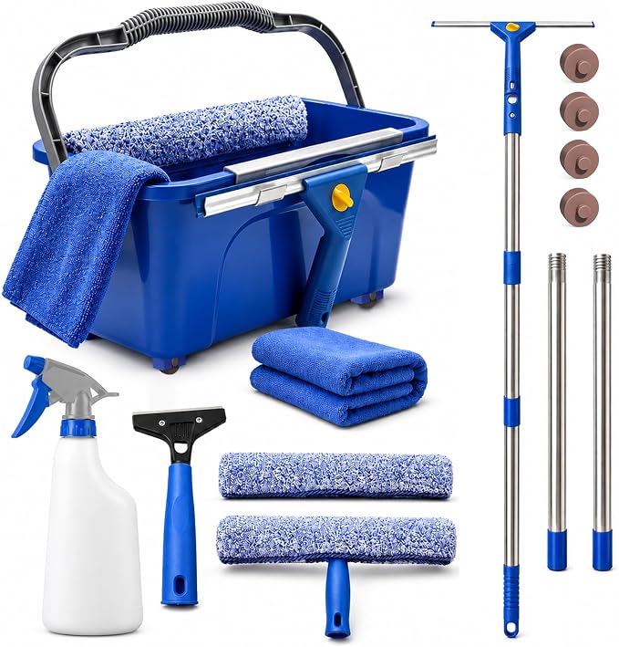 Window Cleaning Kit with Extendable Long Handle, Professional Window Squeegee & by MEKEET
