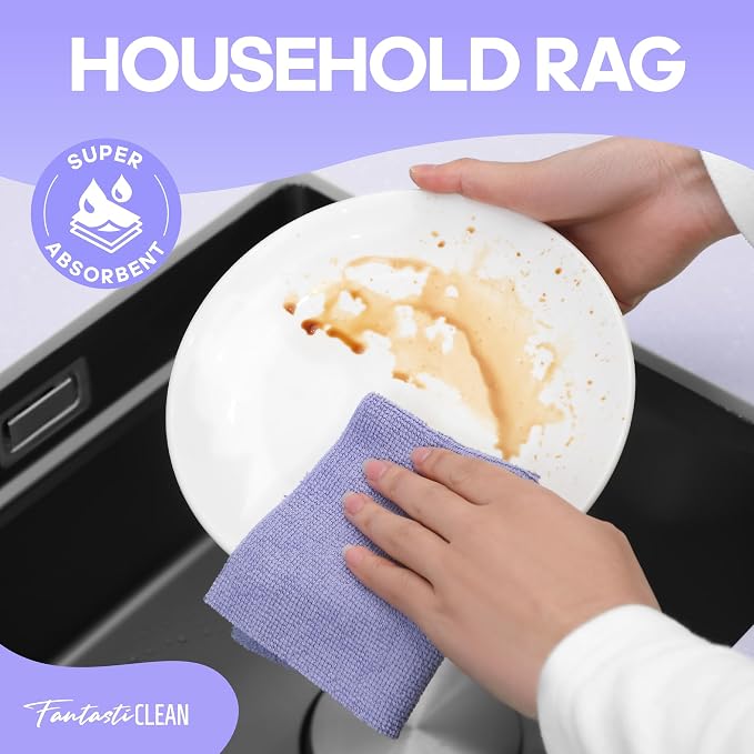 Fantasticlean Microfiber Cleaning Cloth Roll, 60 Pack, 8 x 8, Light Purple - Image 3