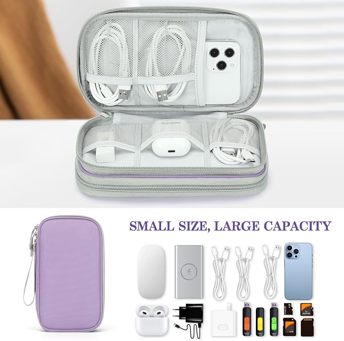 FYY Electronic Organizer, Travel Tech Pouch Bag, Light Purple | Wrist Strap - Image 6
