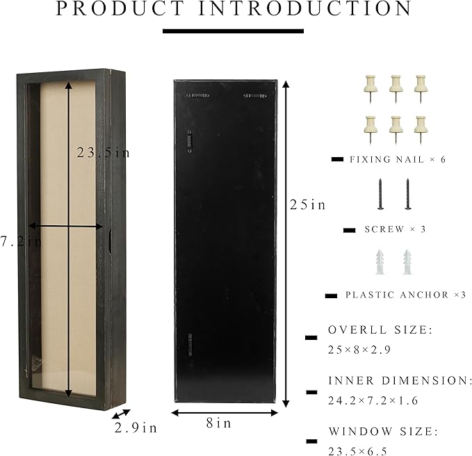 Freezing point Shadow Box Frame 8x25 Flower Shadow Box Pin Display Case Cabinet Picture Frame with Linen Back Memorabilia Awards Medals Badge Bouquet Wedding Memory Box for Keepsakes Long Black