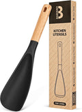Cooking Spoon for Nonstick Cookwares, Great for Cooking and Serving Sturdy BPA-Free Matte Silicone, Wood Handle Spoon for Mixing, Scoop, and Scrape (BLACK, 11.4 inch)