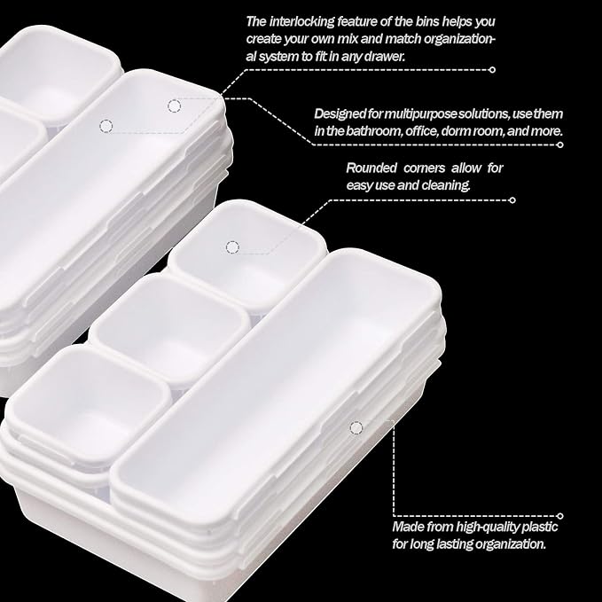 Set of 22 Interlocking Desk Drawer Organizer Tray Dividers Plastic Shallow - Image 4