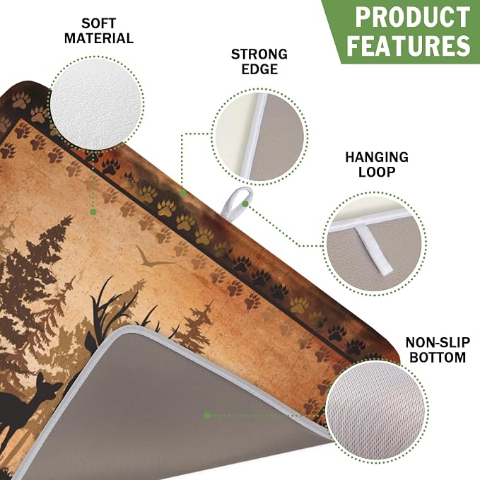 Giwawa Forest Deer Dish Drying Mat Wildlife Animal Dishes Pad 16"x18" - Image 3