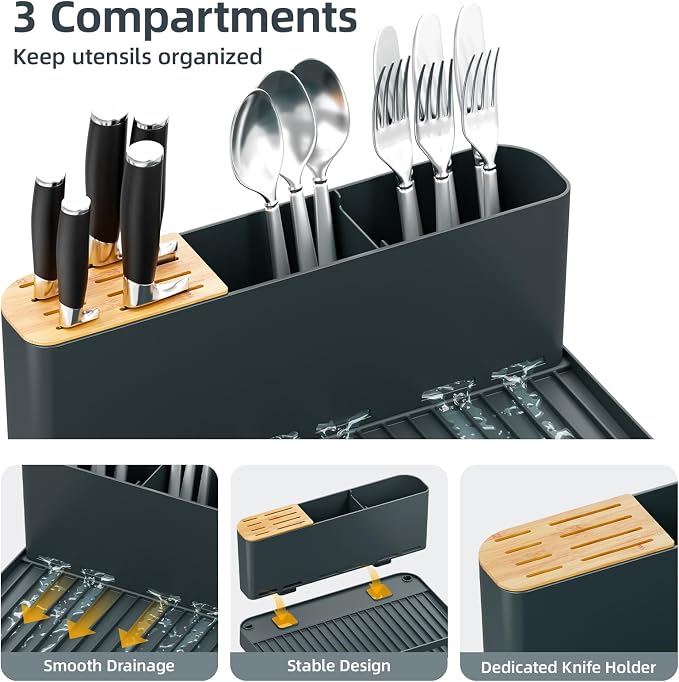 Urackify Extendable Dish Rack, 18.5"-26.7" L x 12.7" W, Dark Slate Gray | - Image 5