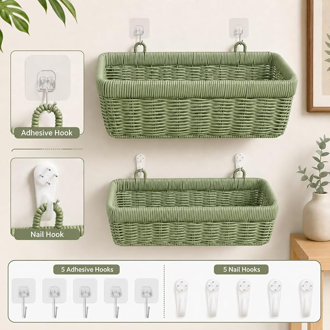AceList Wall Hanging Basket, Boho Style Hand-Woven Hanging Storage Baskets - Image 6