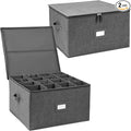 popoly Stemware Storage Cases 2 Pack, Wine Glass Storage Box Containers with Dividers for Glassware or Crystal, Holds 32 Red or White Wine Glasses, Hard Top and Stackable (Grey)