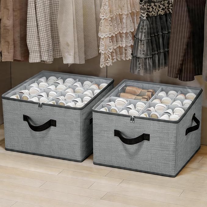 Adjustable Dividers Shoe Organizer Box 2 Pack – Clear Cover Shoe Storage - Image 2