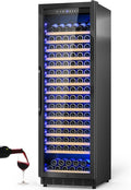 24" Wine Cooler Refrigerator Black, 24 Inch Wide Large Capacity Freestanding/Built in Wine Fridge for 176 Bottles with Safety Lock, Professional Wine Cellar with Glass Door