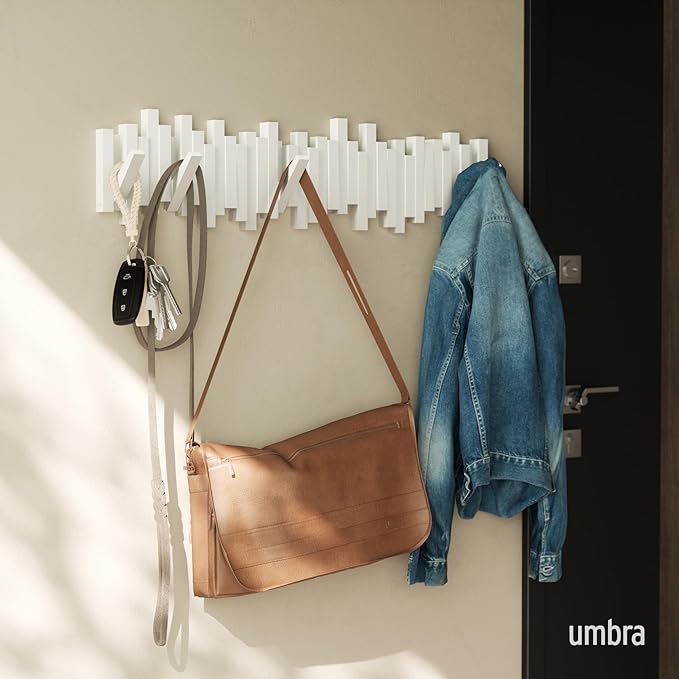 Umbra Sticks Wall Coat Rack, Wall Mount 8 Retractable Hooks, holds five pounds - Image 2