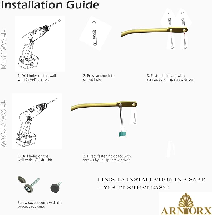 Quality Curtain Holdbacks, Solid Steel Curtain Holdback - Image 6