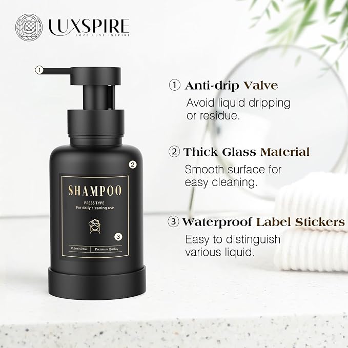 Luxspire Glass Foaming Soap Dispenser 15oz Hand Soap Bottle, 1 Pack | Anti-drip - Image 3