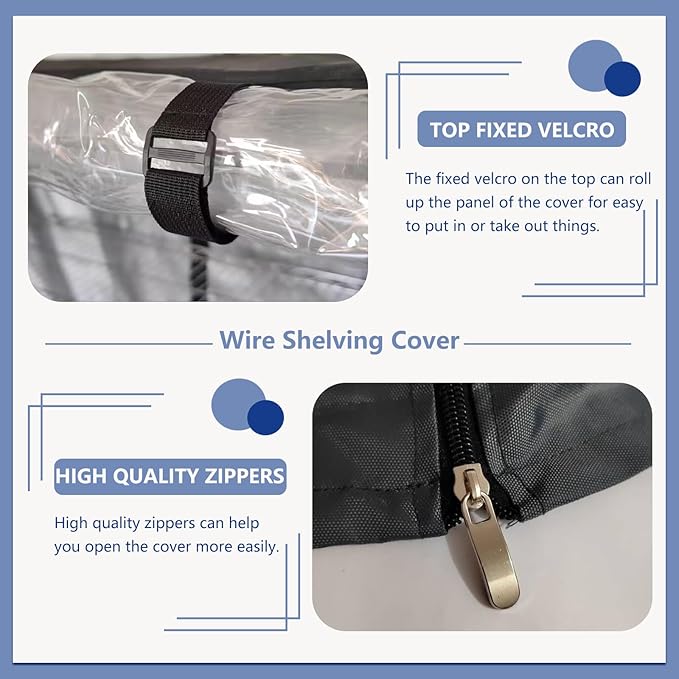Wire Shelf Cover,600D Heavy Duty 100% Waterproof Shelf Covers for Wire Shelving,Outdoor Storage Shelves Cover for Metal Rack,48" W x 24" D x 72" H,Black with Clear Front