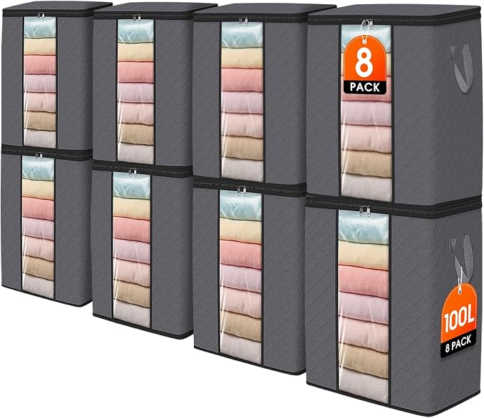SpaceWhisper 8 Pack 100L Clothes Storage, Foldable Storage Bags, by Unknown