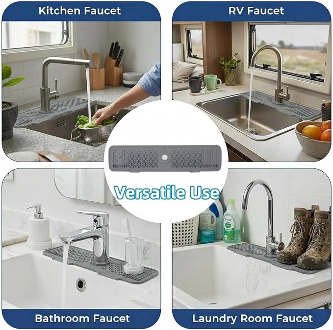 Silicone Faucet Handle Drip Catcher Beveled Drying Tray Mat Dish Soap Sponge - Image 4