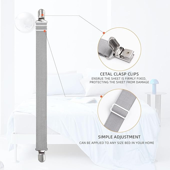 4Pcs Adjustable Bed Sheet Straps Clips, Elastic Mattress Sheet Fasteners Holder - Image 5
