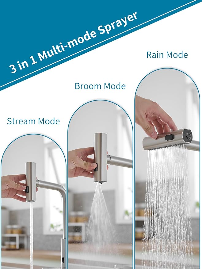 Touchless Kitchen Faucets with Pull Down Sprayer, Waterfall Kitchen Sink Faucet - Image 2