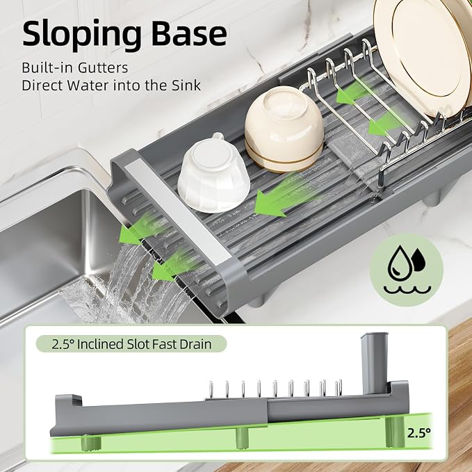 TOOLF Small Dish Drying Rack, Expandable and Space-Saving, Compact Design Fits - Image 6