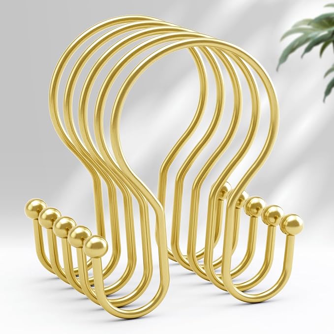 AmazerBath Shower Curtain Hooks Gold Shower Curtain Rings, Simple Double Hook by AmazerBath