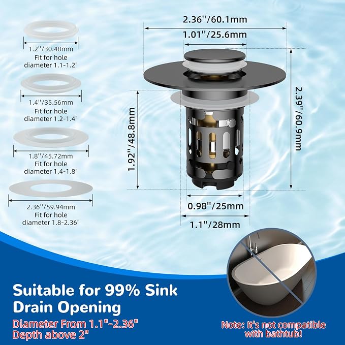 Hibbent 2 PCS Upgraded 3 in 1 Bathroom Sink Drain Strainer, Pop Up Stopper | - Image 7
