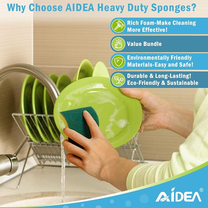 AIDEA Sponges Kitchen, 50-PK Heavy Duty Dish Sponge Kitchen, Scrub Sponges | - Image 5