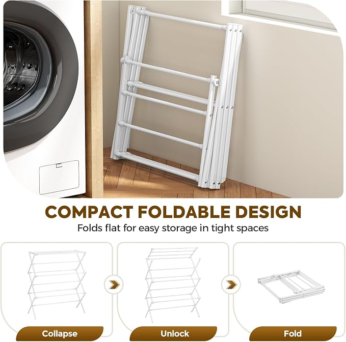 KINGBOARD 3-Tier Extendable Clothes Drying Rack, Small & Foldable, Space-Saving - Image 7