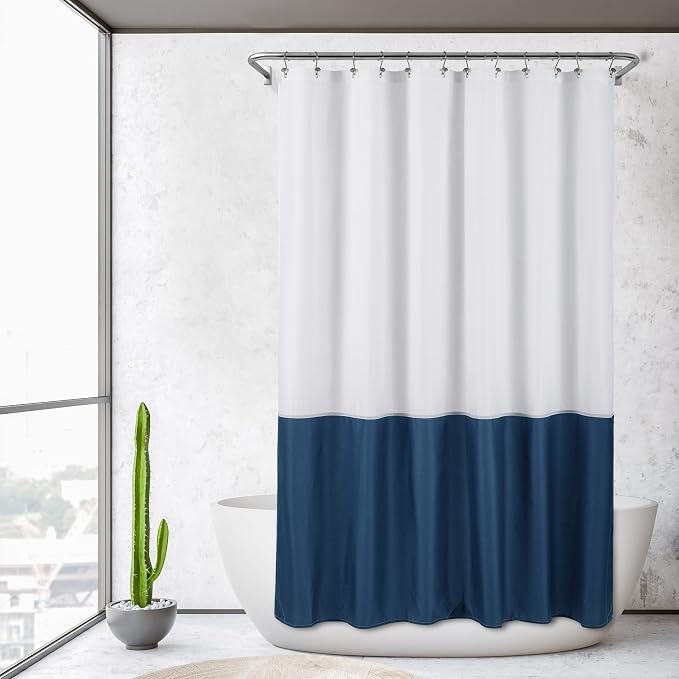 ALYVIA SPRING Waterproof Fabric Shower Curtain or Liner White/Navy - Image 6