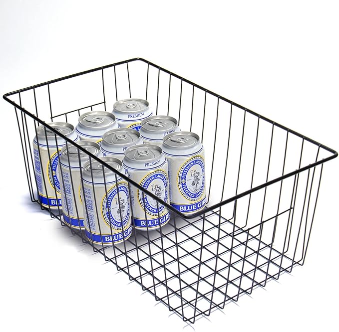 Upright Freezer Organizer Bins， Freezer Baskets for 16, 17, 21 cu.ft Standup Freezer, Wire Storage Baskets with Built-in Handles for Frozen Foods, Snacks, Vegetables, Fruits and More, Set of 6 , Black