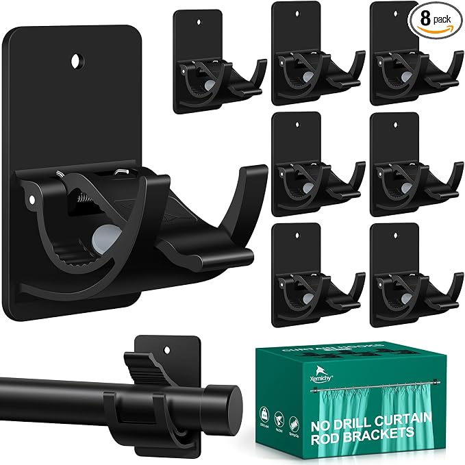 No-Drill Curtain Rod Brackets, 8 Pack Adhesive Holders by Unknown
